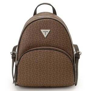 Guess Brown Logo Mini Backpack with Silver Hardware